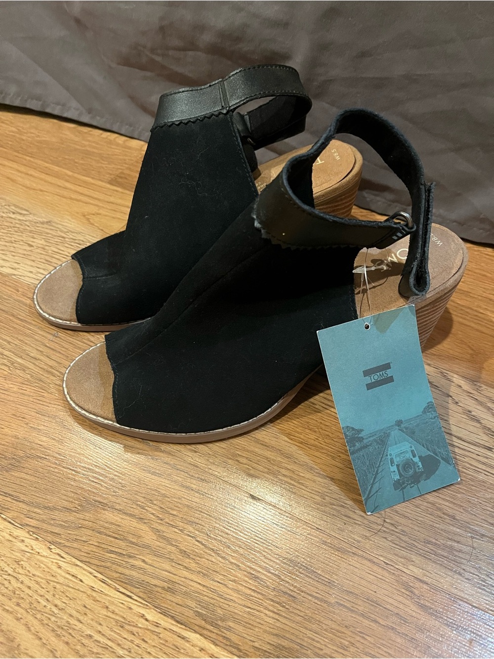 Toms Black Open-Toe Ankle-Strap Block Heels